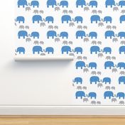 Elephant Family in Blue and Gray