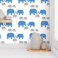 Elephant Family in Blue and Gray