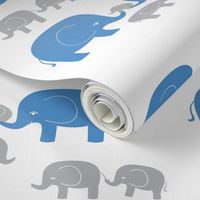 Elephant Family in Blue and Gray