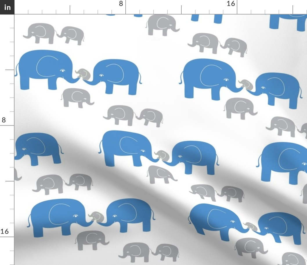 Elephant Family in Blue and Gray