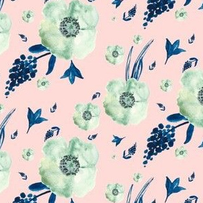 Pink & Blue Flowers Print