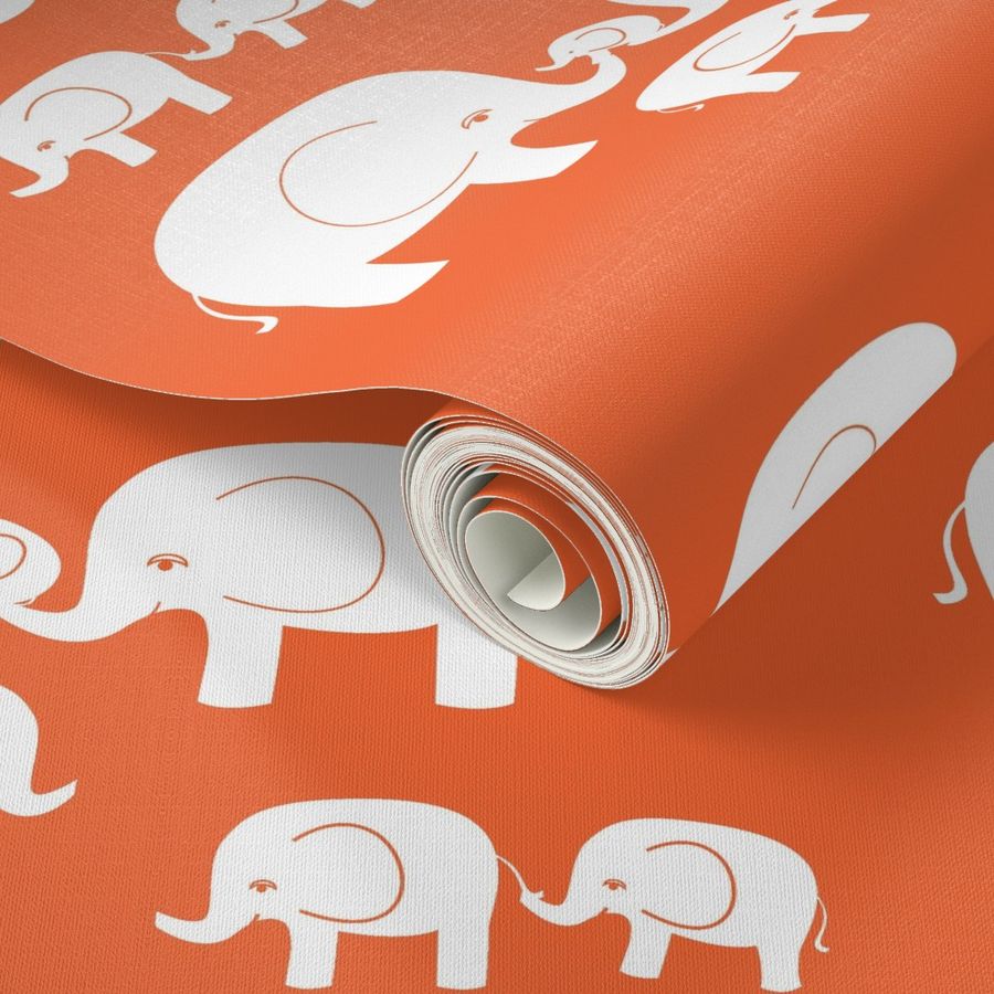 Happy Elephant Family (White on Orange)