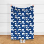 Elephants (white on a deep blue)
