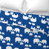 Elephants (white on a deep blue)