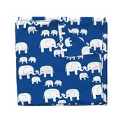 Elephants (white on a deep blue)