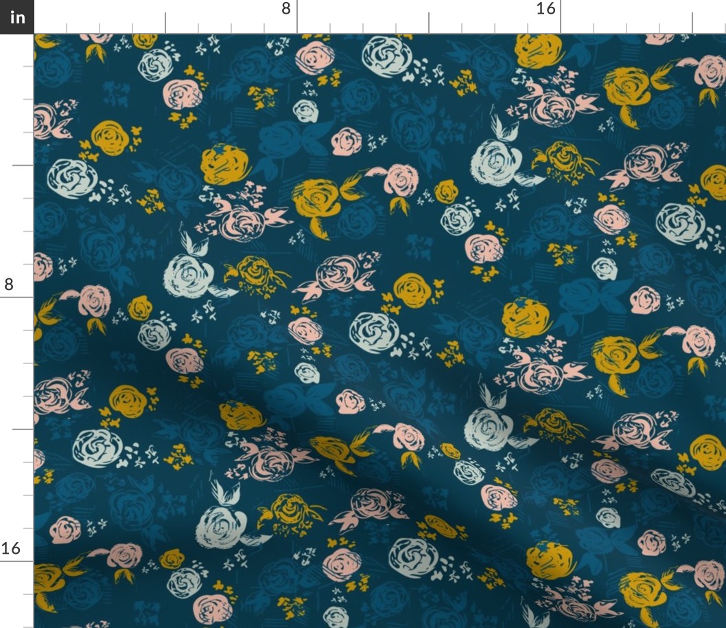 Brushstroke Floral in Navy