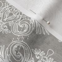 White on Grey Boho Daisy Centered Doodles