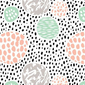 Circles dots and spots raw abstract brush strokes memphis scandinavian style mint coral XS