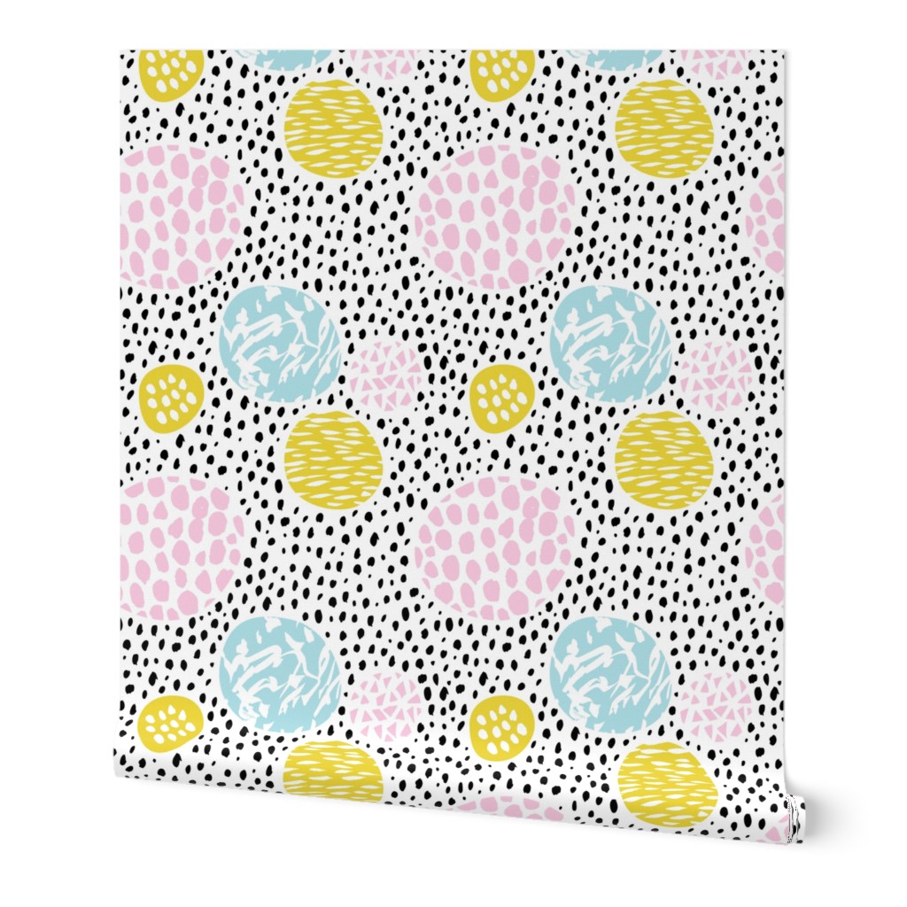 Circles dots and spots raw abstract brush strokes memphis scandinavian style multi color XS