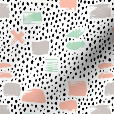 Strokes dots cross and spots raw abstract brush strokes memphis scandinavian style mint coral XS