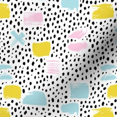 Strokes dots cross and spots raw abstract brush strokes memphis scandinavian style multi color XS