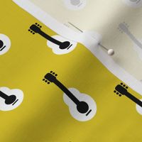Cool retro scandinavian style guitar music instrument yellow mustard black and white
