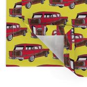 Red 1958 Edsel Bermuda on yellow background