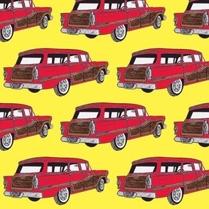 Red 1958 Edsel Bermuda on yellow background