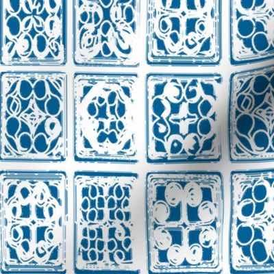 HMONG tile batik fabric wallpaper blue white