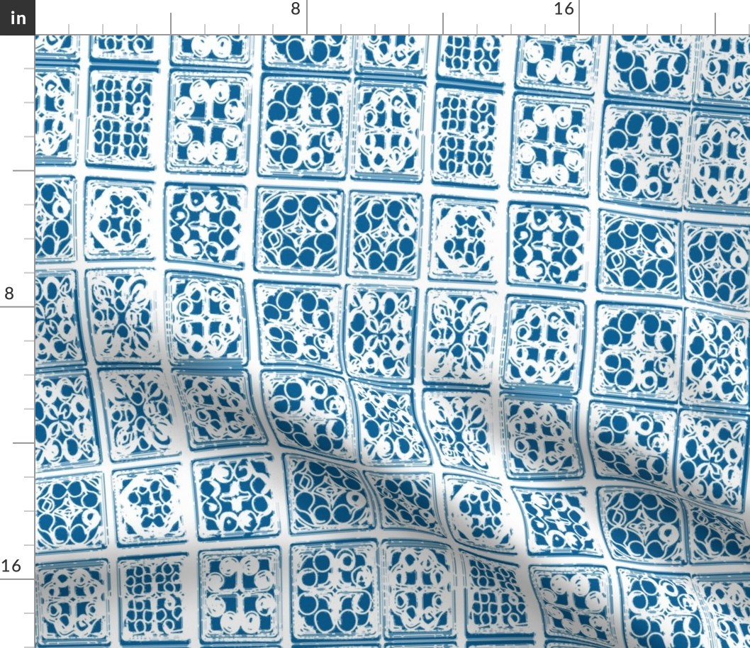 HMONG tile batik fabric wallpaper blue white