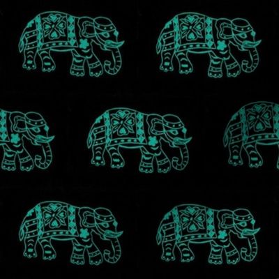 Teal elephants on Black