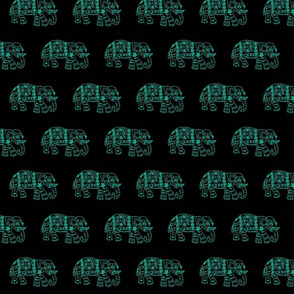 Teal elephants on Black