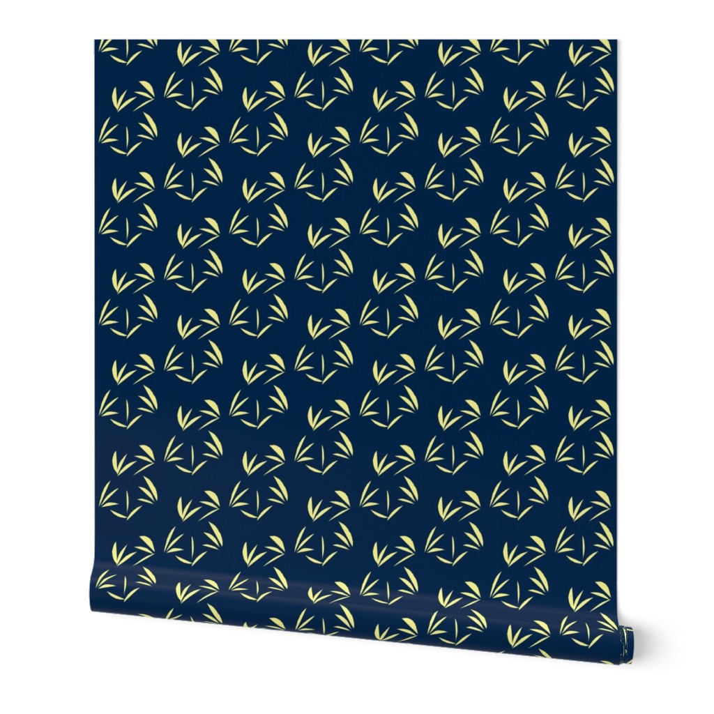 Buttery Yellow Oriental Tussocks on Indigo - Large Scale