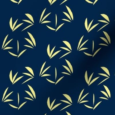 Buttery Yellow Oriental Tussocks on Indigo - Large Scale