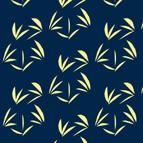 Buttery Yellow Oriental Tussocks on Indigo - Large Scale