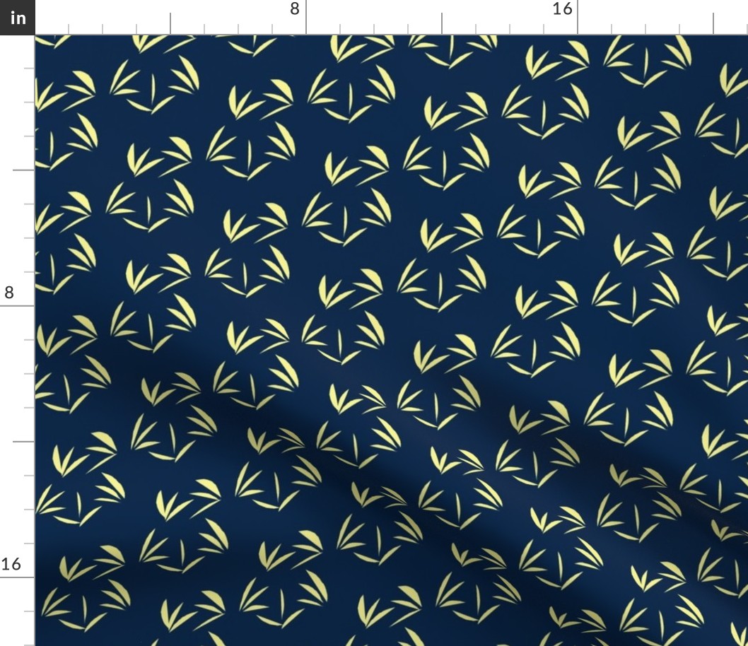 Buttery Yellow Oriental Tussocks on Indigo - Large Scale