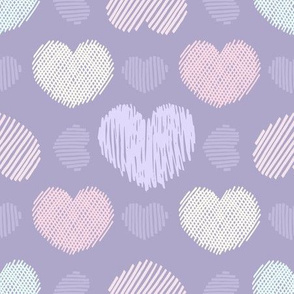 Doodle hearts seamless pattern, lila