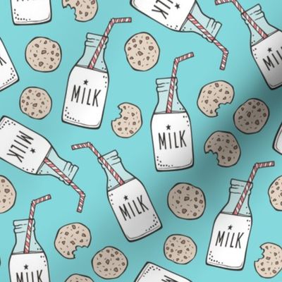 Milk and Cookies on Aqua Blue