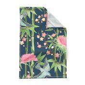 Bamboo, Birds and Blossoms on teal