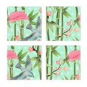 Bamboo, Birds and Blossoms on mint