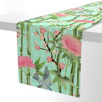 Bamboo, Birds and Blossoms on mint