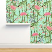 Bamboo, Birds and Blossoms on mint