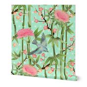 Bamboo, Birds and Blossoms on mint