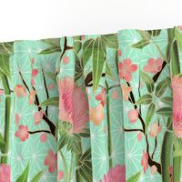 Bamboo, Birds and Blossoms on mint