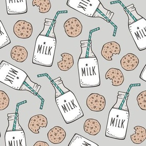 Milk and Cookies on Light Grey
