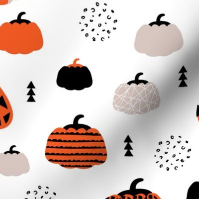 Fall fruit geometric pumpkin design scandinavian style halloween print gray orange