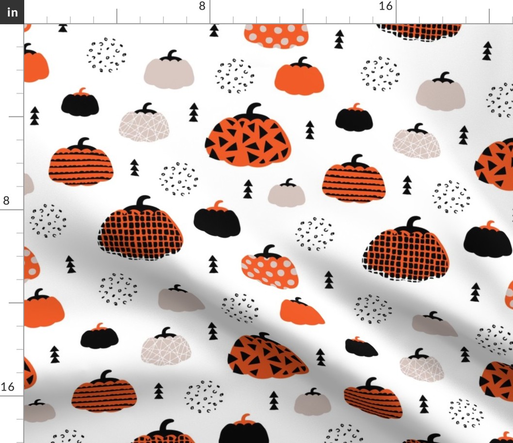 Fall fruit geometric pumpkin design scandinavian style halloween print gray orange