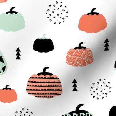 Fall fruit geometric pumpkin design scandinavian style halloween print coral mint orange