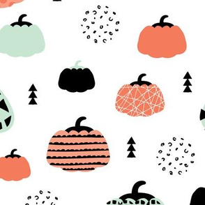 Fall fruit geometric pumpkin design scandinavian style halloween print coral mint orange