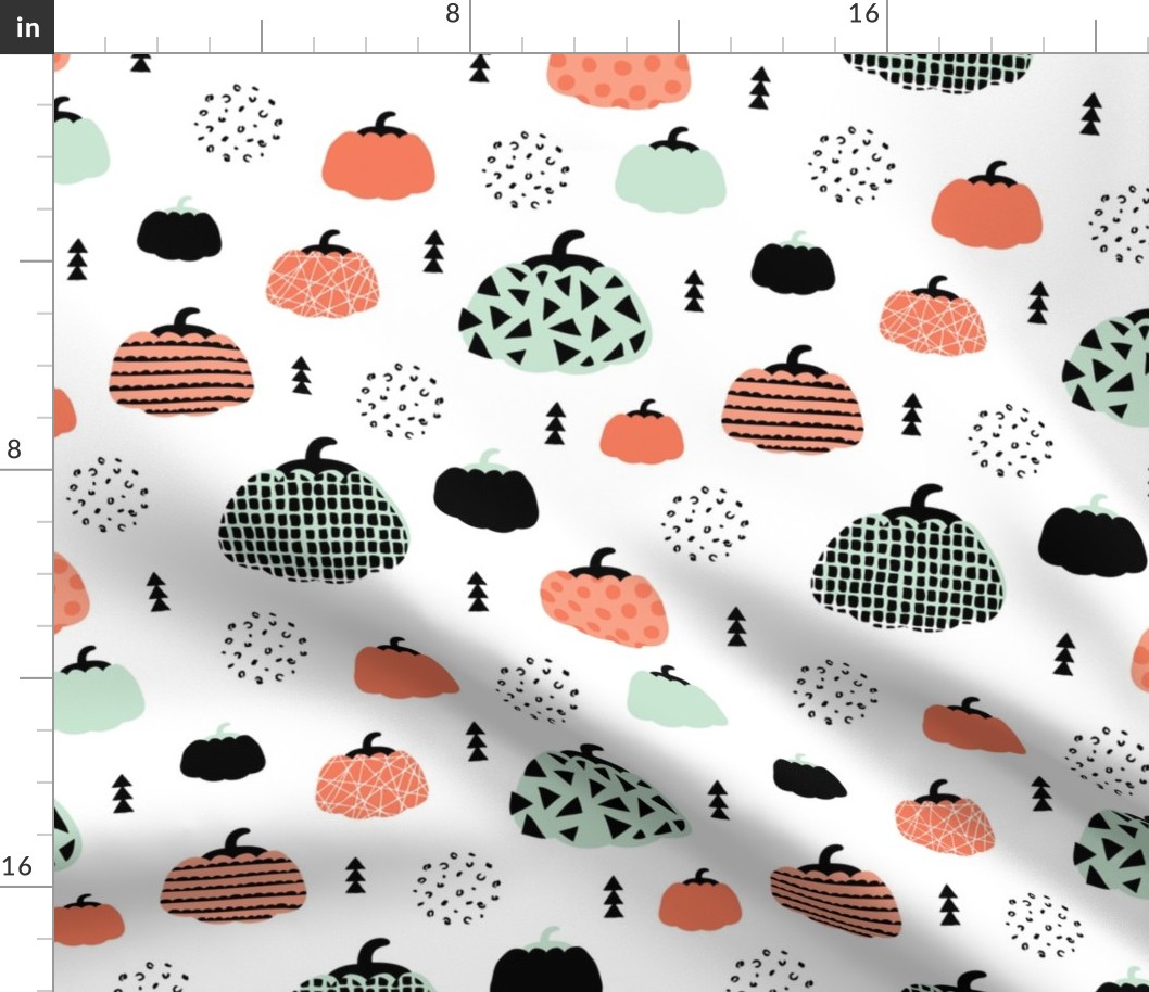 Fall fruit geometric pumpkin design scandinavian style halloween print coral mint orange