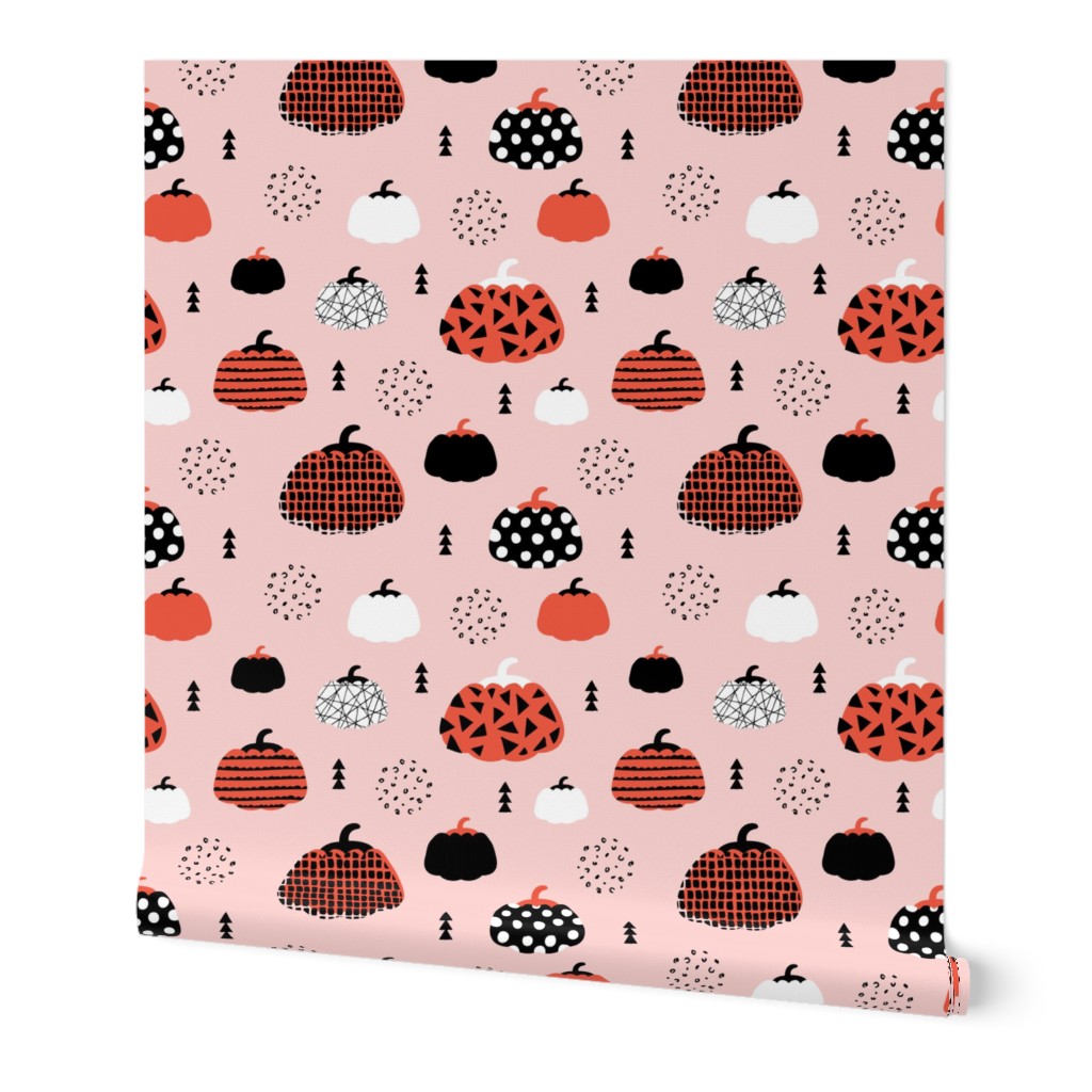 Fall fruit geometric pumpkin design scandinavian style halloween print pink orange