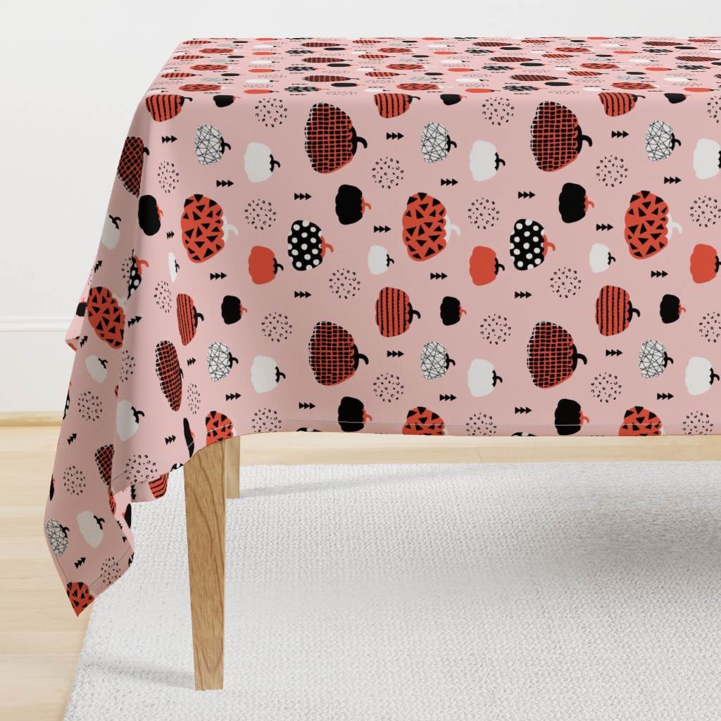 Fall fruit geometric pumpkin design scandinavian style halloween print pink orange