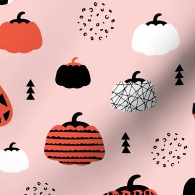 Fall fruit geometric pumpkin design scandinavian style halloween print pink orange