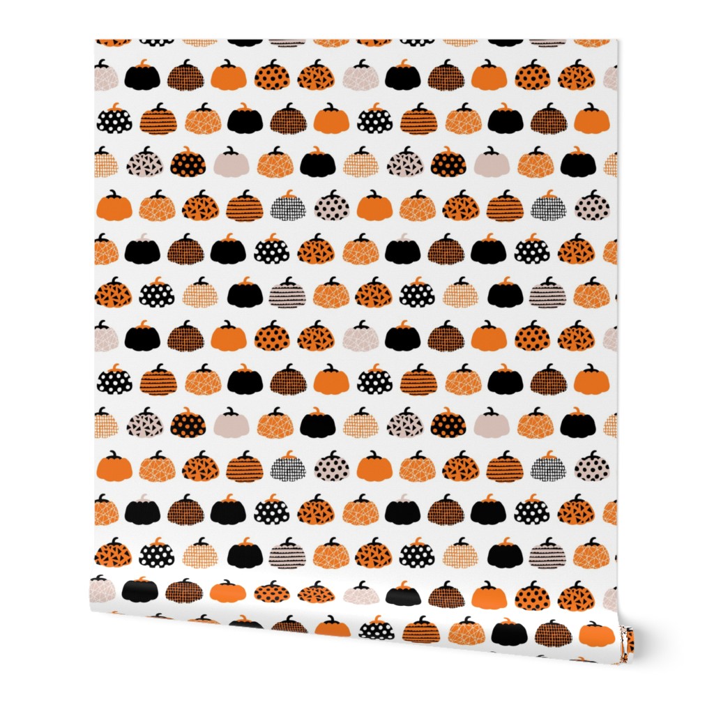 Fall fruit geometric pumpkin design scandinavian style halloween print black and white orange