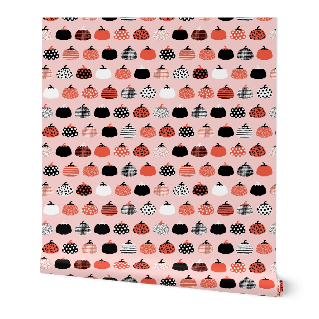 Fall fruit geometric pumpkin design scandinavian style halloween print pink orange