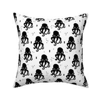 Adorable baby octopus jelly fish with geometric water bubbles in gender neutral black and white