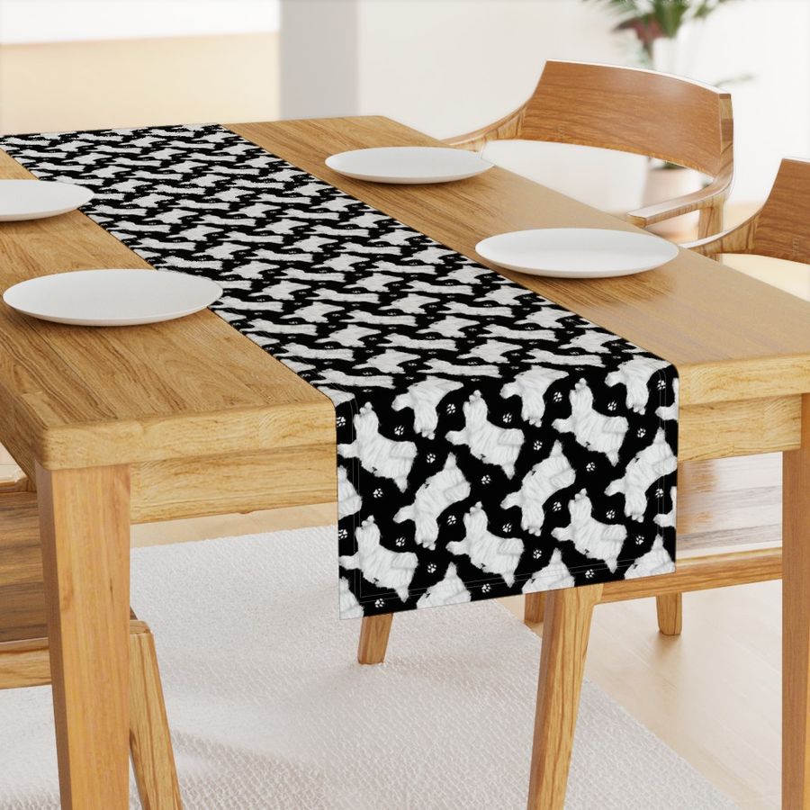 Trotting Maltese and paw prints - black