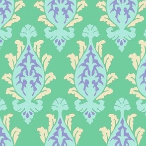 damask green and periwinkle