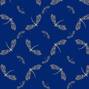 Lacy Golden Dragonflies on Blue