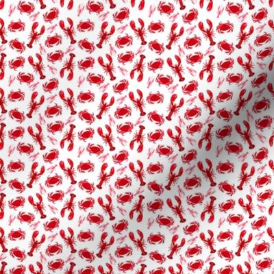 crabs and lobsters // ocean mini print super tiny ocean white red nautical summer